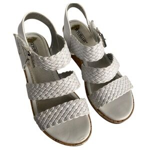 Seychelles White Woven Strap Wedge Sandals‎ Adjustable Buckle Size 3